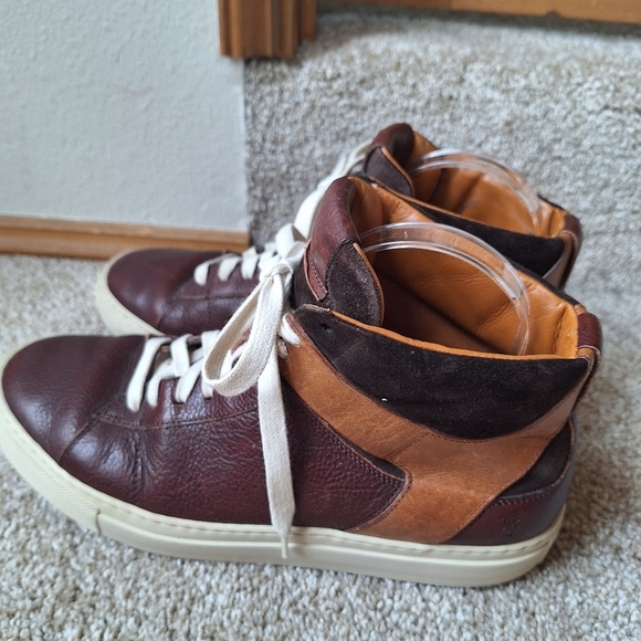 Frye Owen Mens Leather Two Tone Brown High Top Sneaker Size 8.5 - Picture 2 of 10
